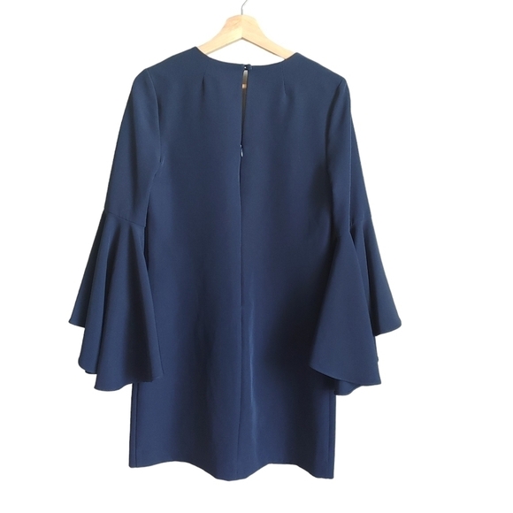 MILLY Italian Cady Nicole Bell Sleeve Dress In Navy Size 4 - Picture 3 of 7